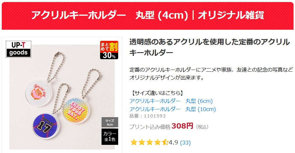 アップティーのアクリルキーホルダー丸型