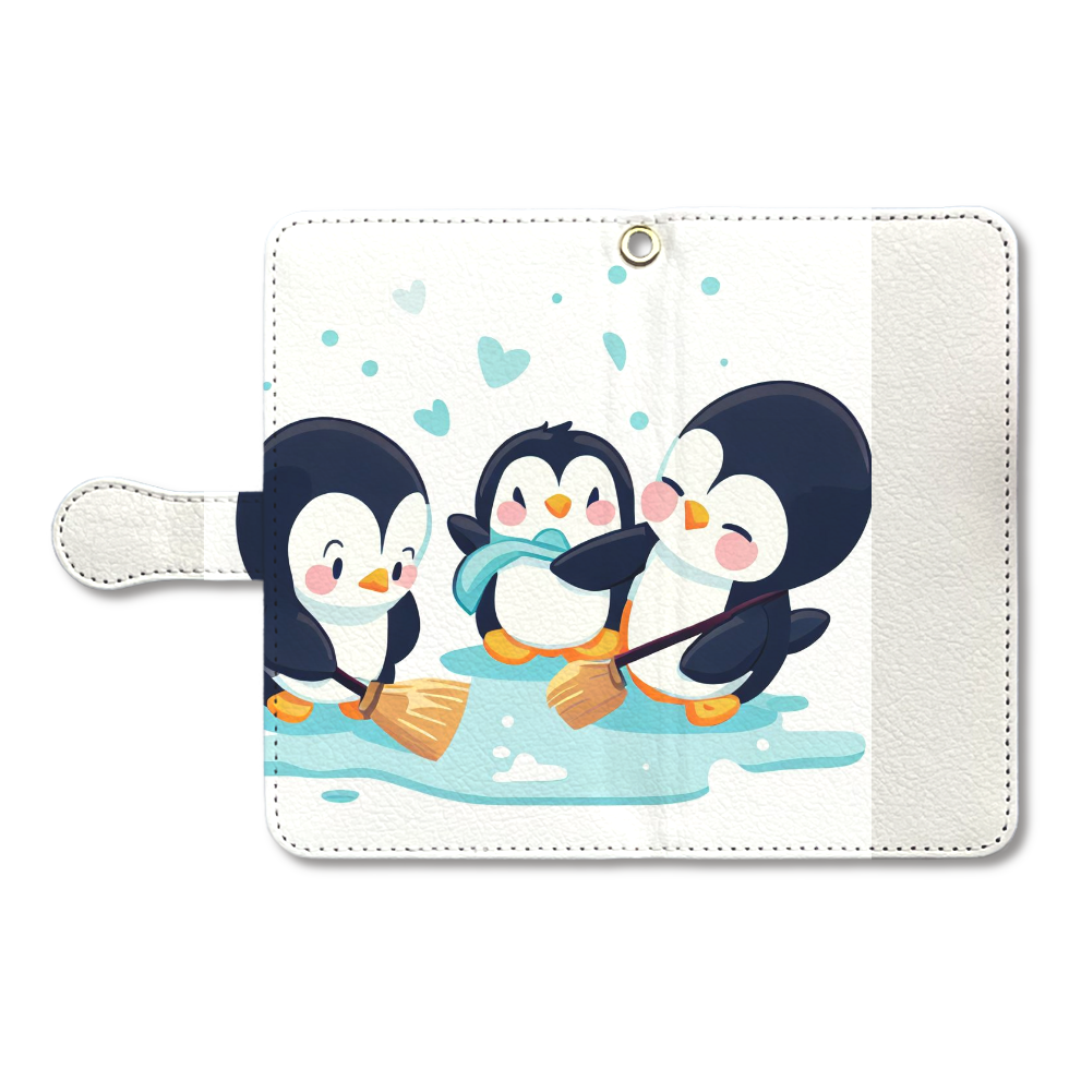 Penguin cleaning（掃除をするペンギン）-手帳型ベルト付きアンドロイド M