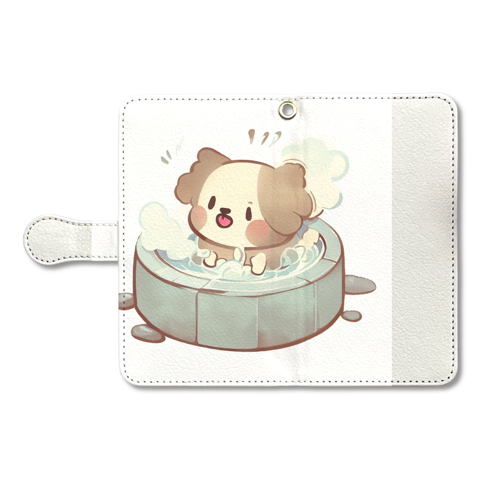 Dog bathing in hot spring（温泉に入る犬）-手帳型ベルト付きアンドロイド M