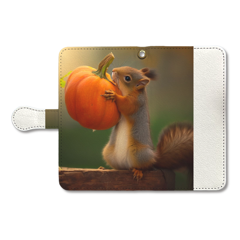 Squirrel with pumpkin（かぼちゃとリス）-手帳型ベルト付きアンドロイド M