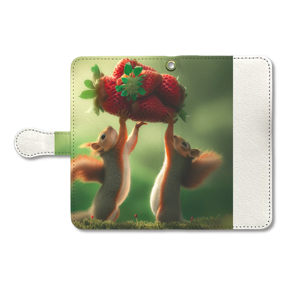 Squirrel lifting a strawberry（イチゴを持ち上げるリス）-手帳型ベルト付きアンドロイド M