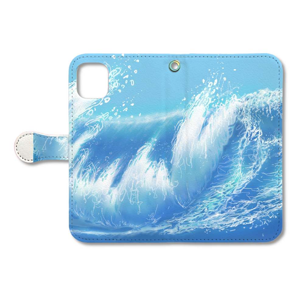 iPhone11 用　⚫️オリジナルイラスト⚫️ 海⚫️ 波⚫️手帳型ケース-手帳型ベルト付き iPhone11