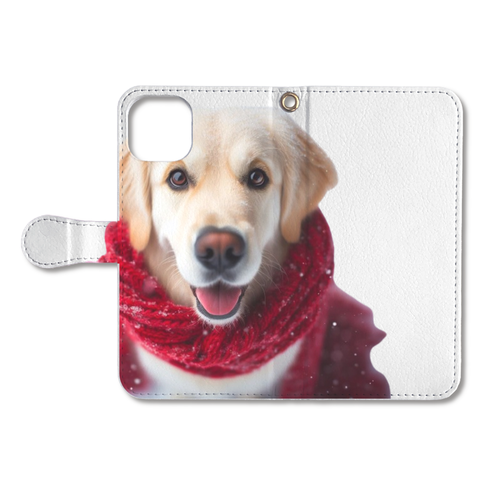 Dog with scarf（マフラーをつけた犬）-手帳型ベルト付きiPhone13