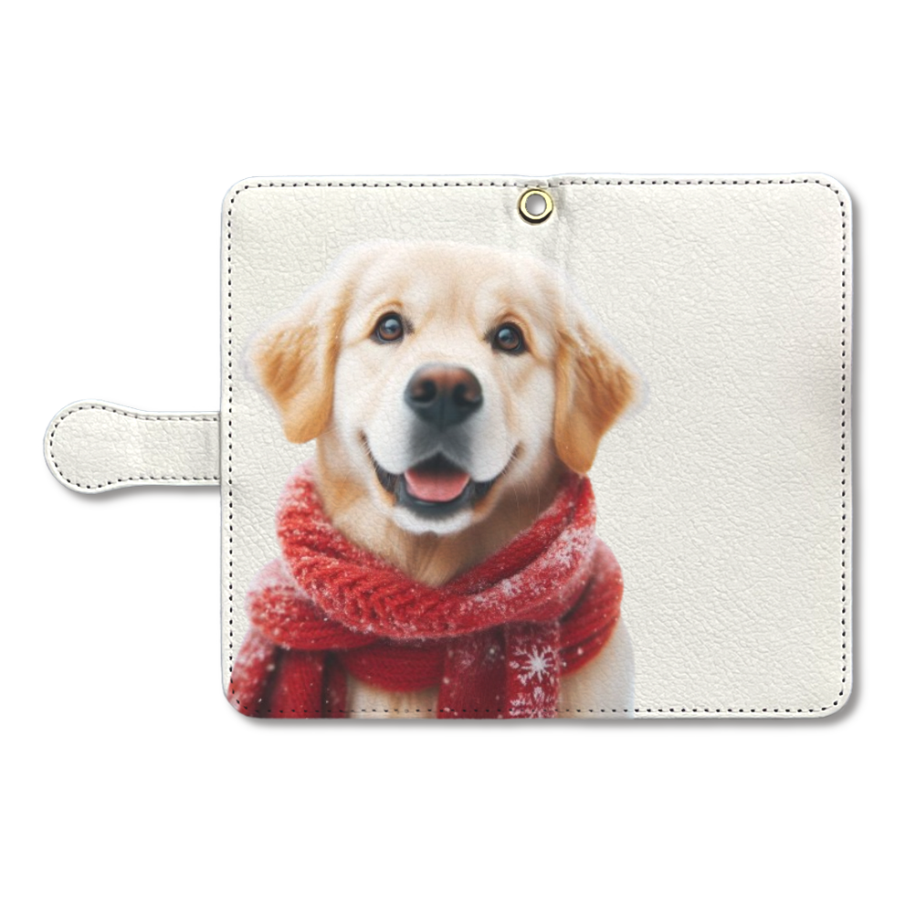 Dog with scarf（マフラーをつけた犬）-手帳型ベルト付きアンドロイド M