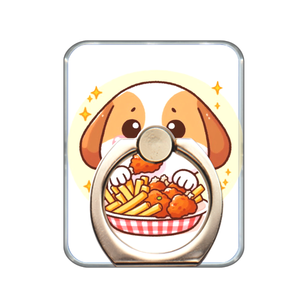 Dog eating fried chicken（フライドチキンを食べる犬）-スマホリング (スクエア型)