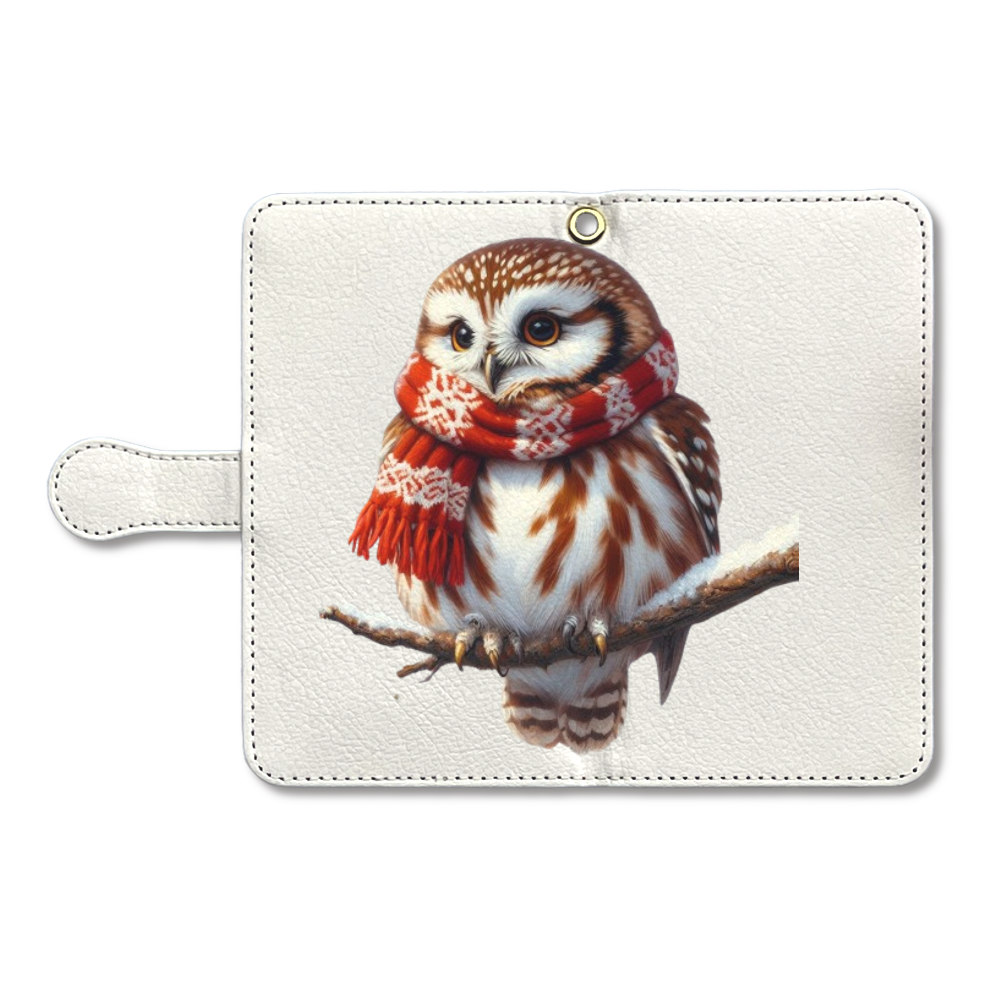Owl with gloves（手袋をつけたフクロウ）-手帳型ベルト付きアンドロイド M