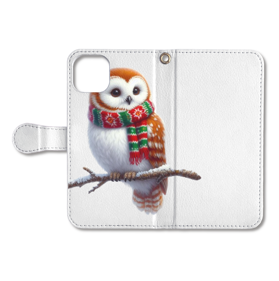 Owl with gloves（手袋をつけたフクロウ）-手帳型ベルト付きiPhone13