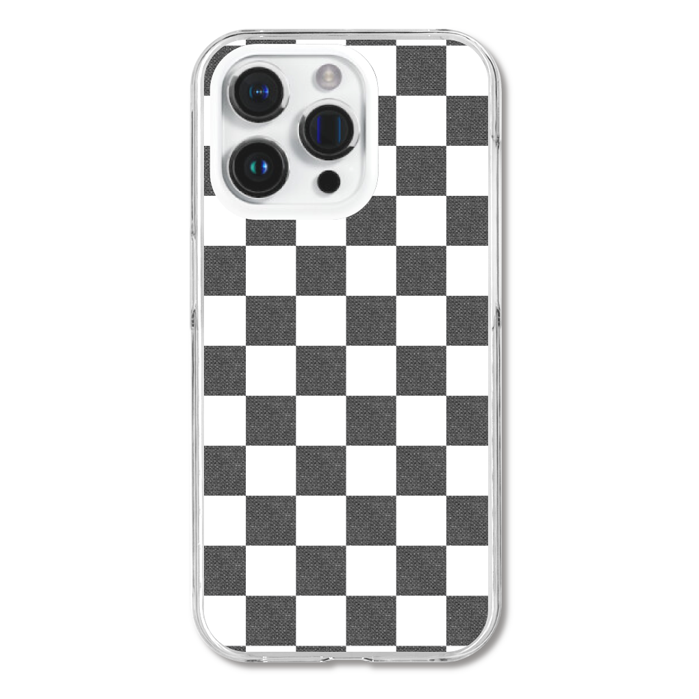 市松模様　白黒　iPhone15 Pro (透明) (ハードケース)