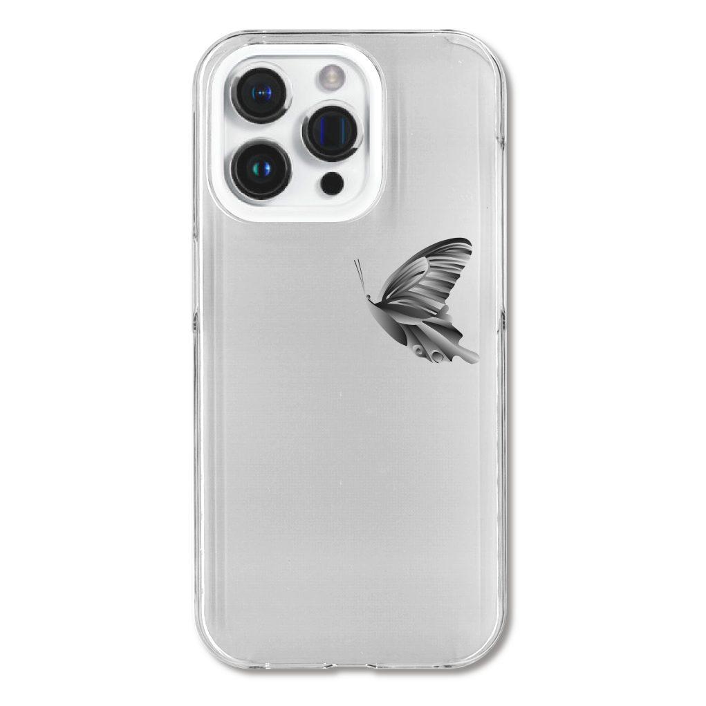 蝶 butterfly　黒透過 sq-ip-hc-0010 iPhone15 Pro (透明) (ハードケース)