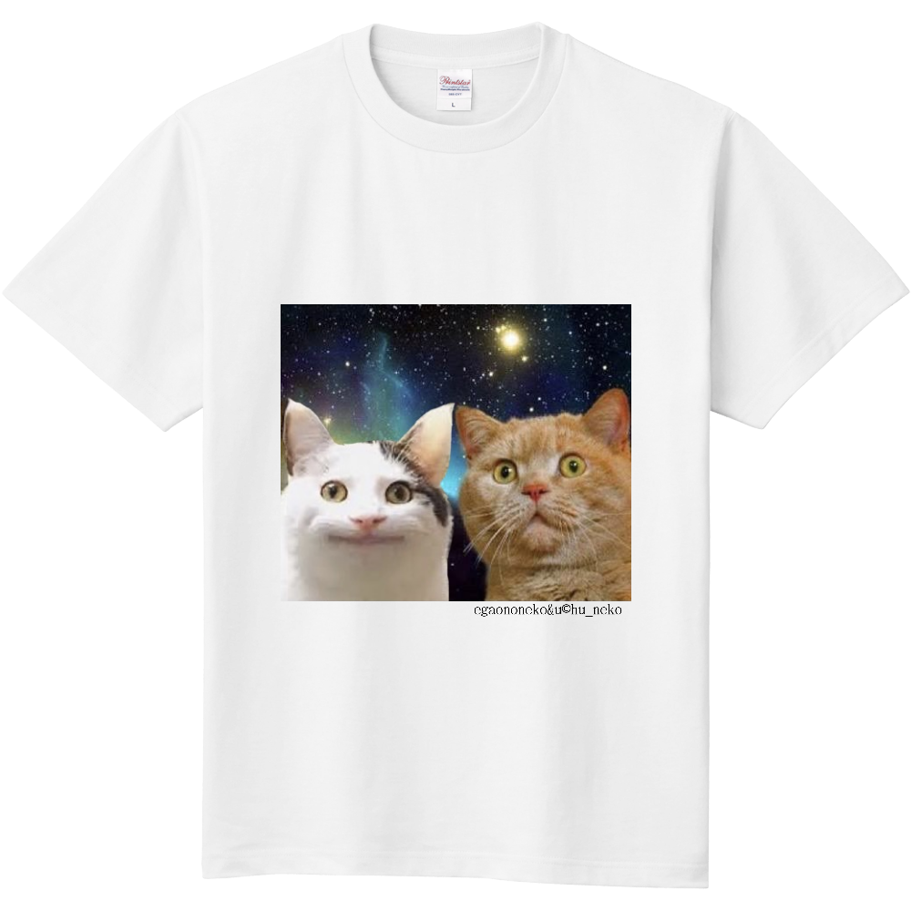笑顔の猫と宇宙猫プリントグラｔ オリジナルtシャツのup T