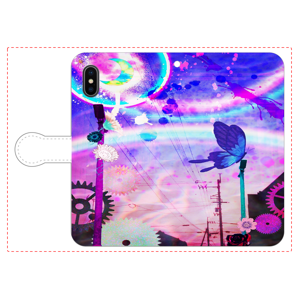 ピンク色帰り道手帳型スマホケース iPhone X/ XS