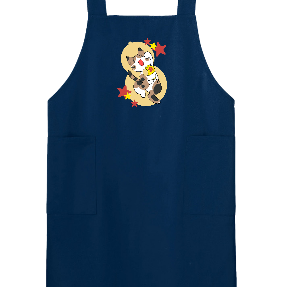 打出の小槌をぶん回して踊る招き猫(三毛)ひょうたんと星