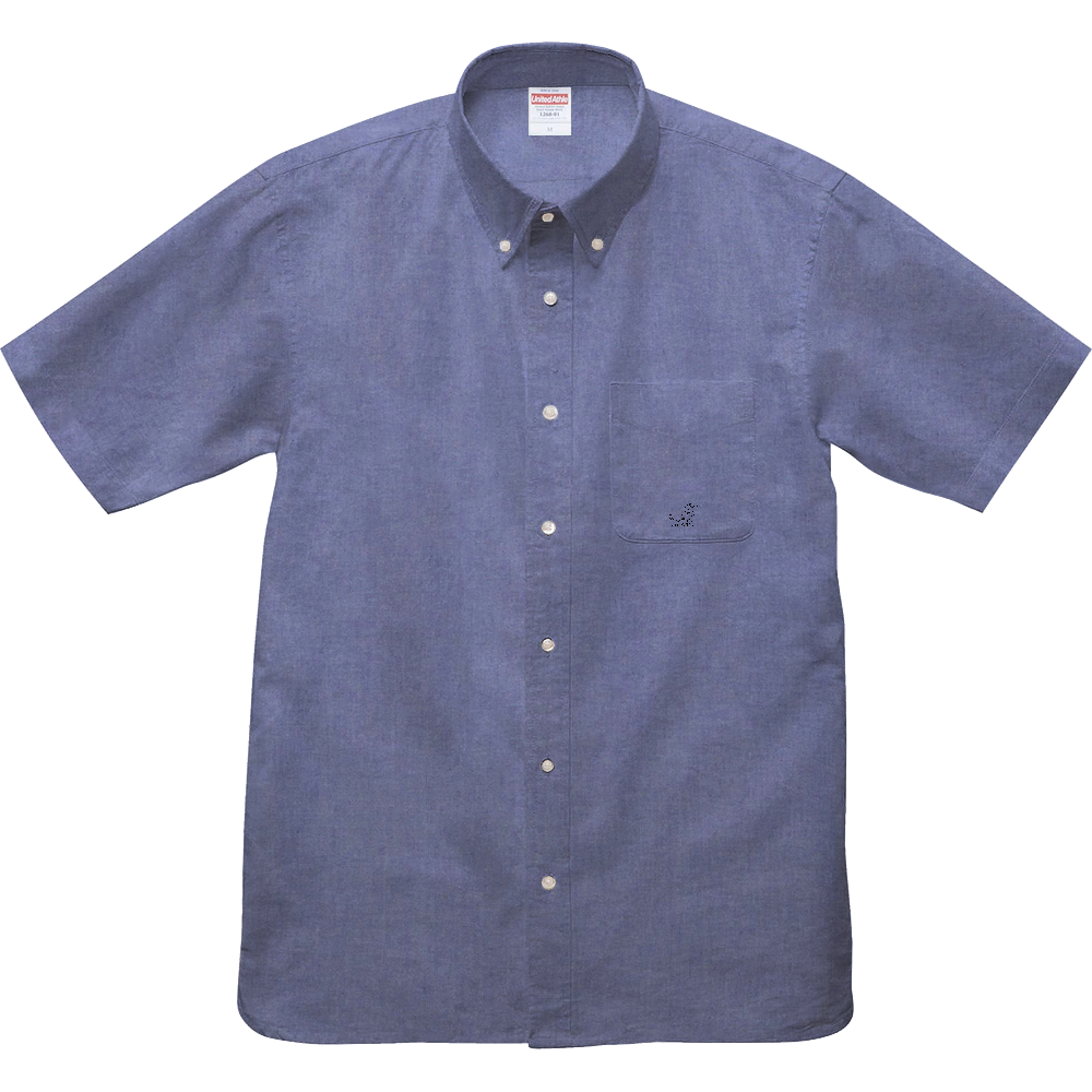 デジタルストリートブランド【SPLIT+TAN】ロゴ入り 加工MECHANICAL HEARTオックスフォードボタンダウンショートスリーブシャツ/ネイビー