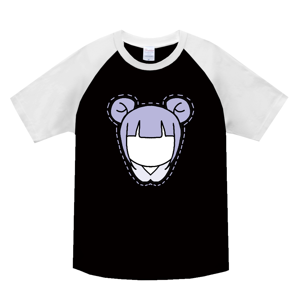 にじいろが～る　ぶる～ちゃん　ヘビーウェイトラグランTシャツ　ブラック × ホワイト