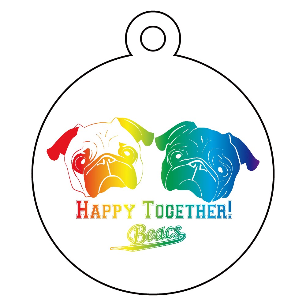Happy Togetherキーホルダー_レインボーパグ丸型