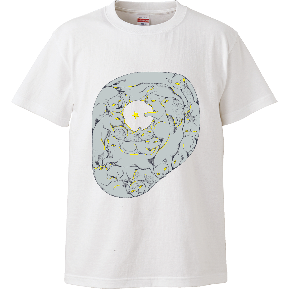 星と猫(淡)　ハイクオリティT-ハイクオリティーTシャツ