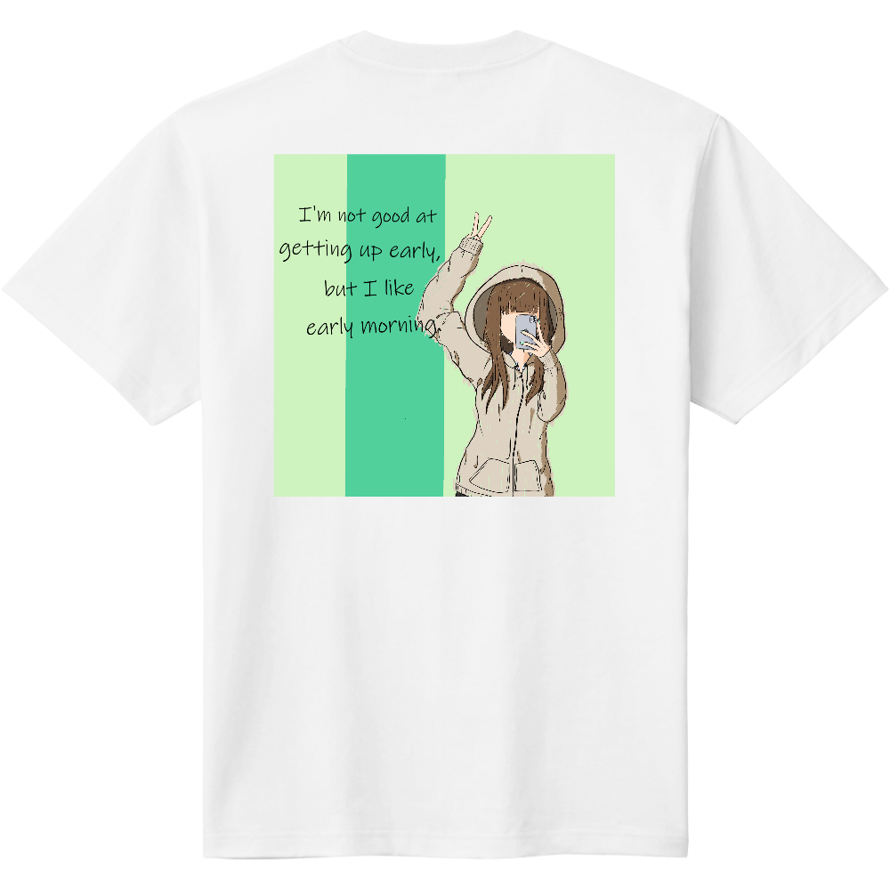 パーカー女子(ピースサイン) イラストTシャツ(半袖)|オリジナルTシャツのUp-T
