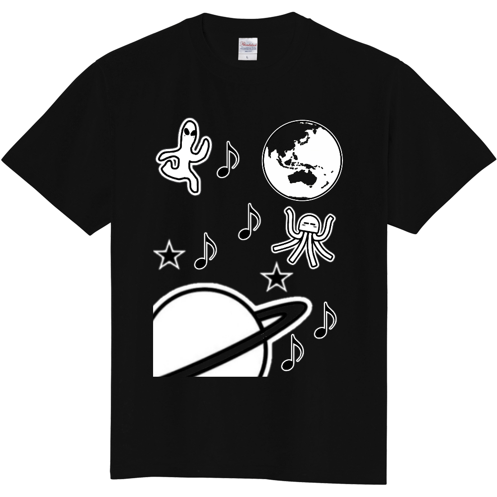 宇宙人とクラゲもどきMUSIC Tシャツ宇宙人と地球（白枠カラー11種