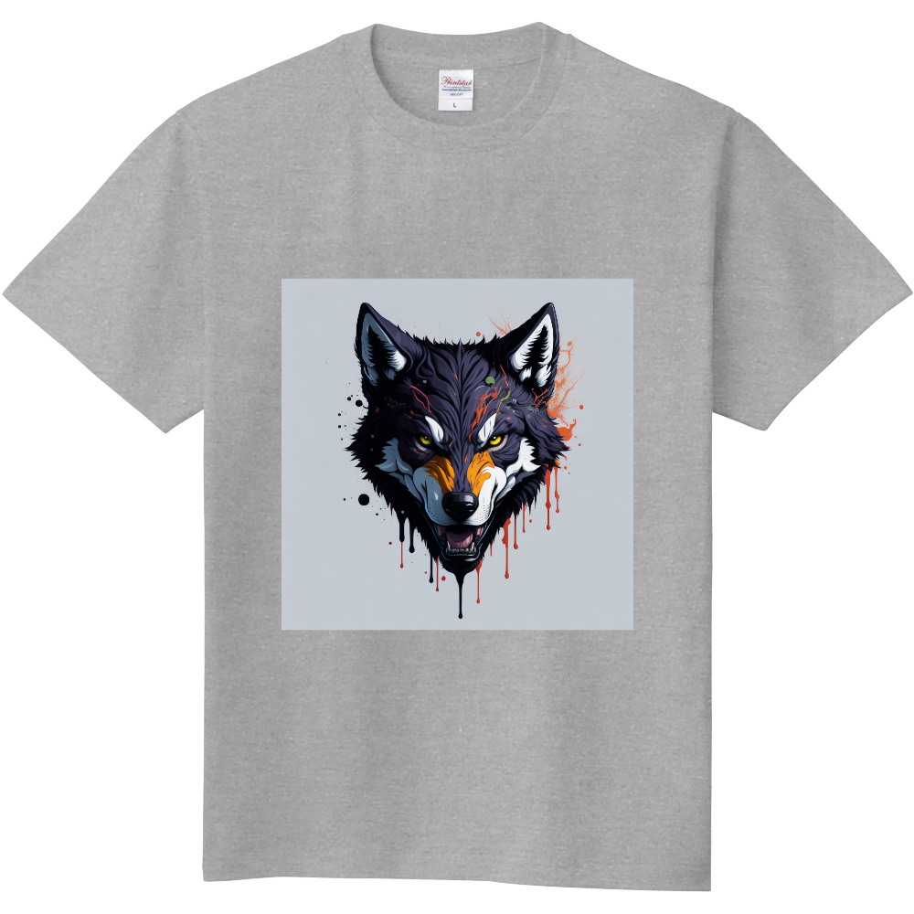 leonair splash 狼02 定番Tシャツ杢グレー