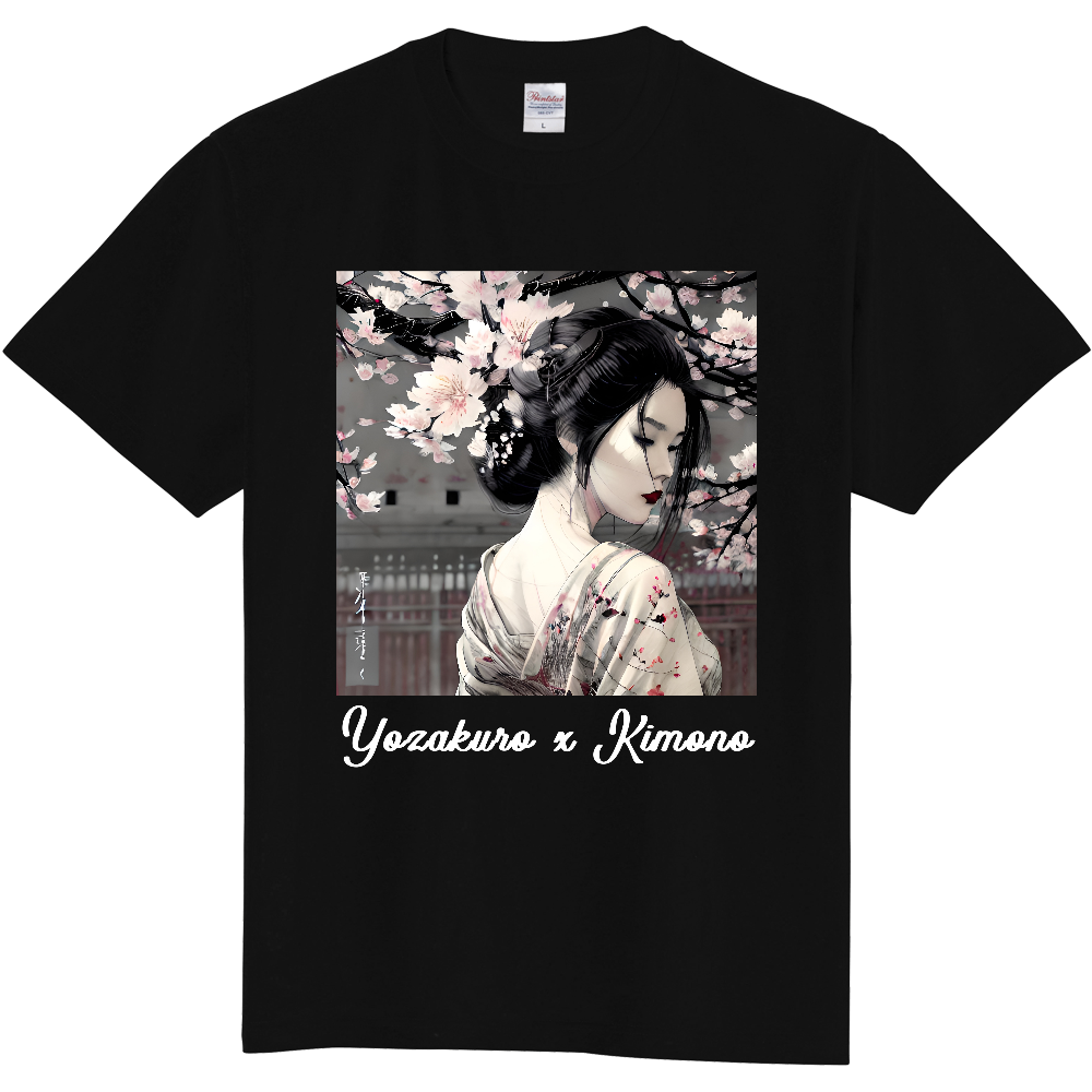 夜桜×着物　デザインTシャツ-定番Ｔシャツ