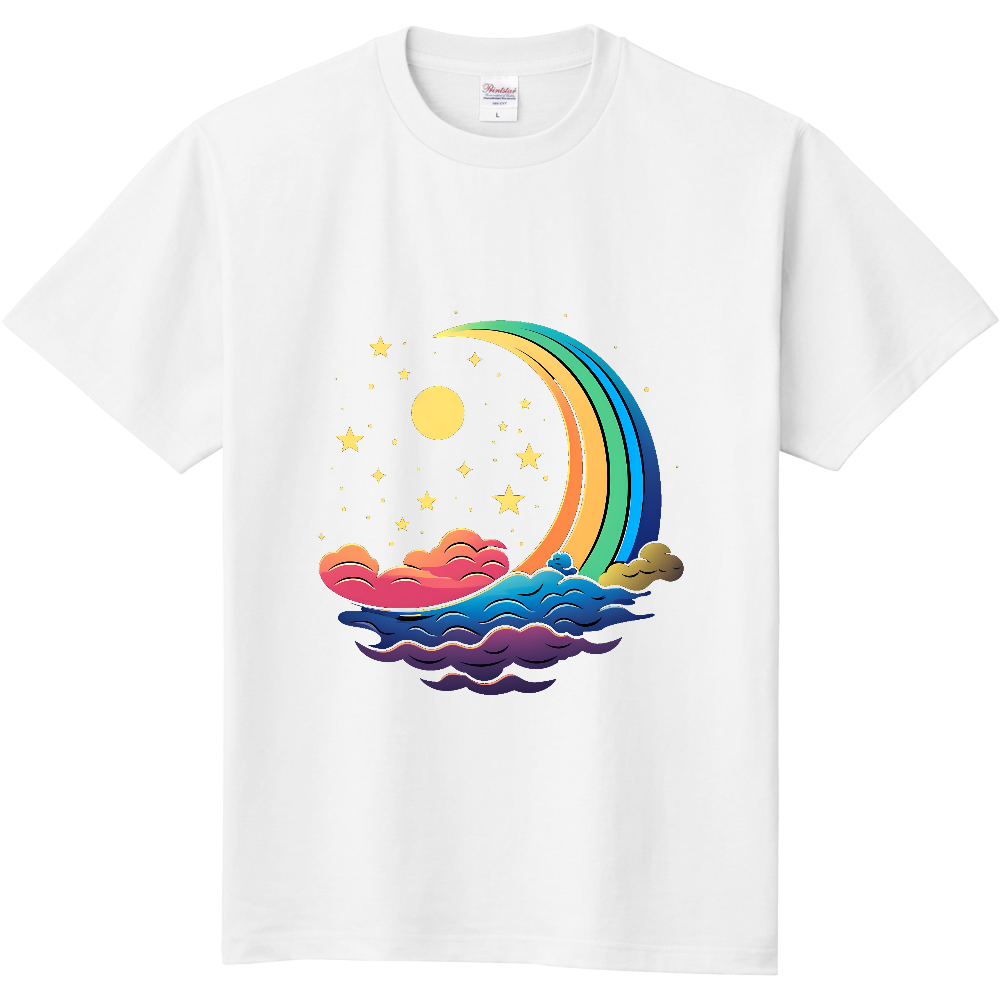 Rainbowレインボー虹色カラフルＴシャツ【月船】|オリジナルTシャツのUP-T