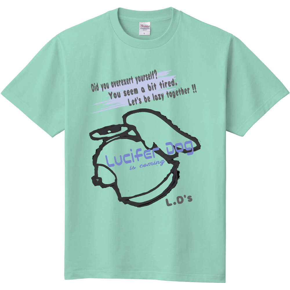 LuciferDog(L.D’s) キャラクター半袖Tシャツ ミントグリーン デカプリ