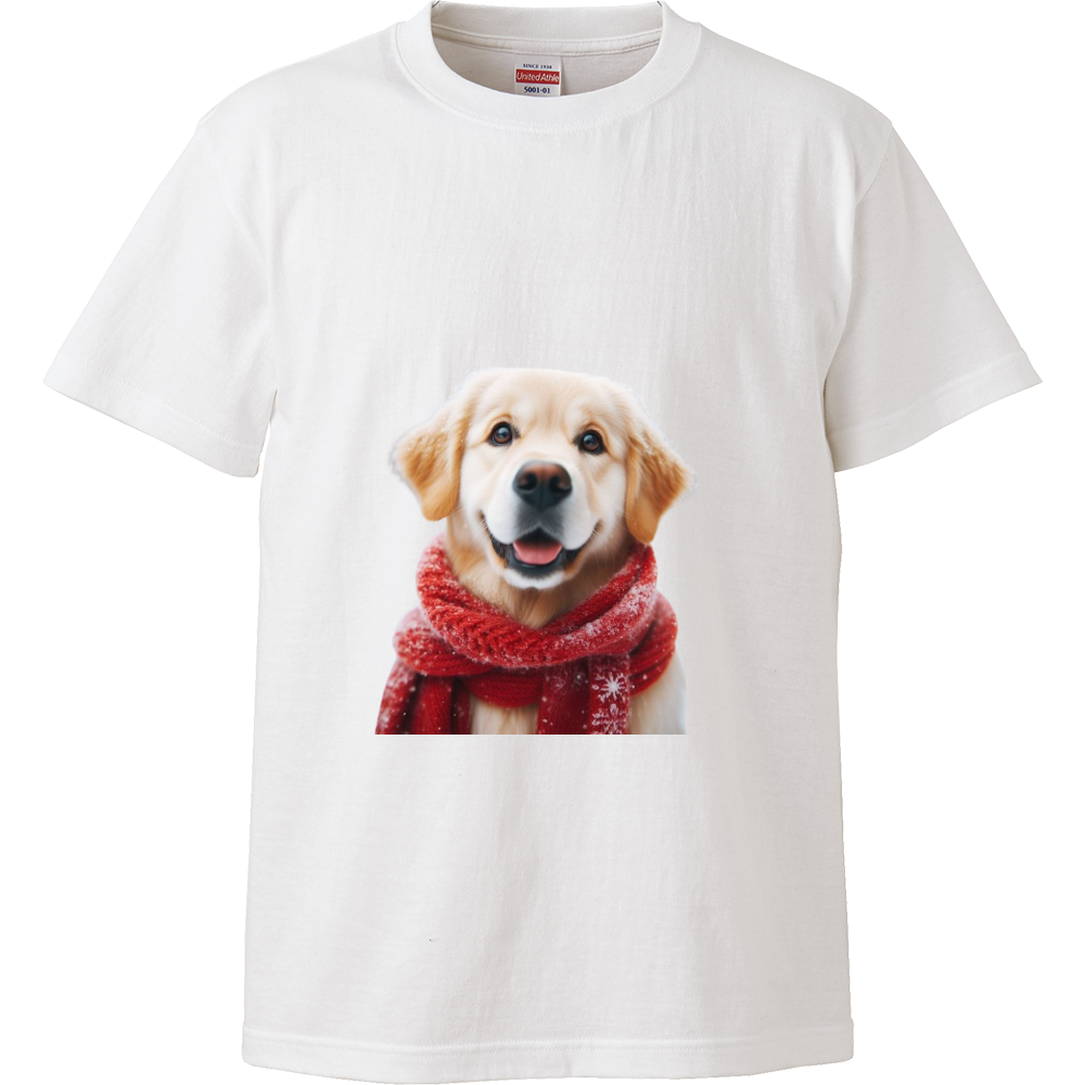 Dog with scarf（マフラーをつけた犬）-ハイクオリティーTシャツ