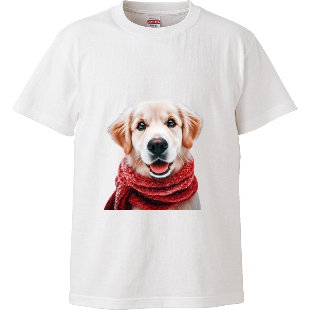 Dog with scarf（マフラーをつけた犬）-ハイクオリティーTシャツ