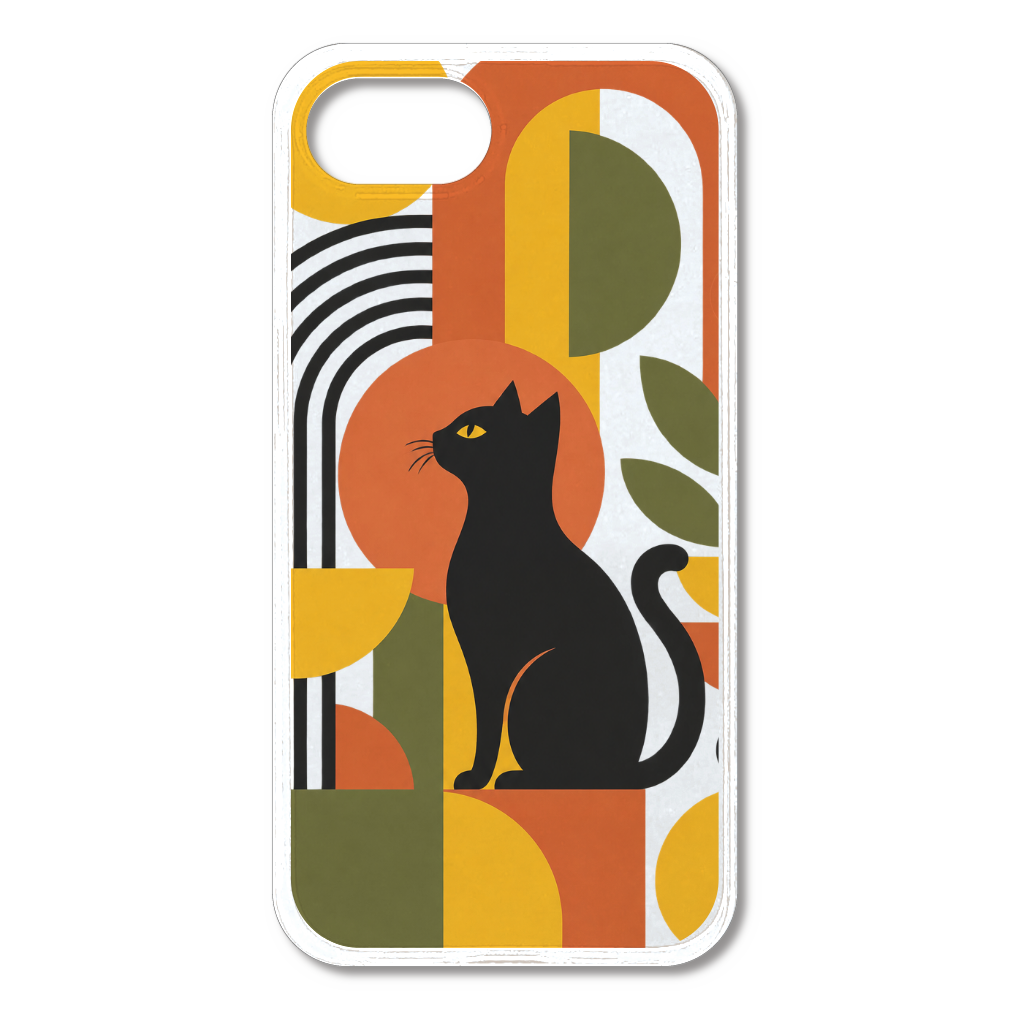 レトロモダン黒猫|幾何学スマホケース