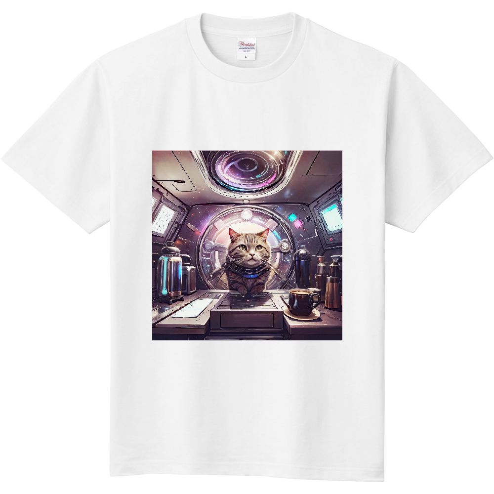 宇宙コーヒー待ち猫（定番Ｔシャツ）|オリジナルTシャツのUP-T