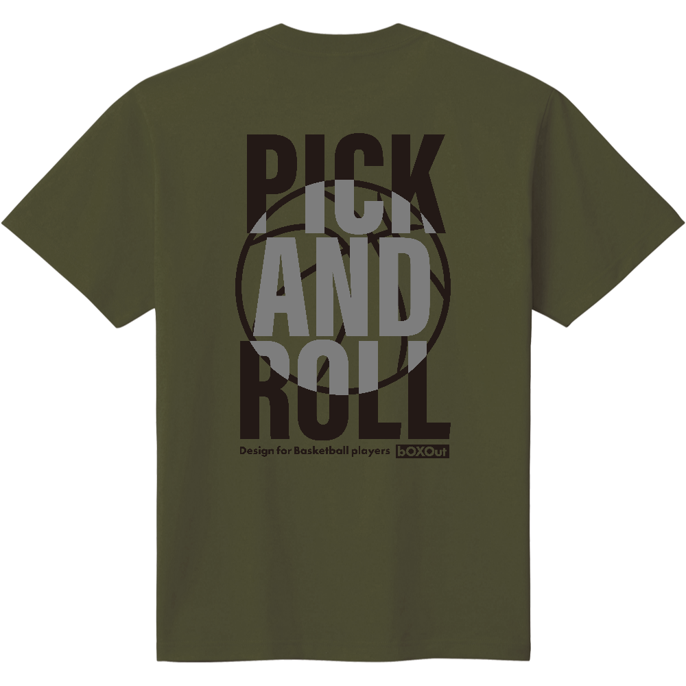 【バックプリント】PICK&ROLL／綿100％半袖Tシャツ(シルバーグレー・オリーブ・ホワイト)