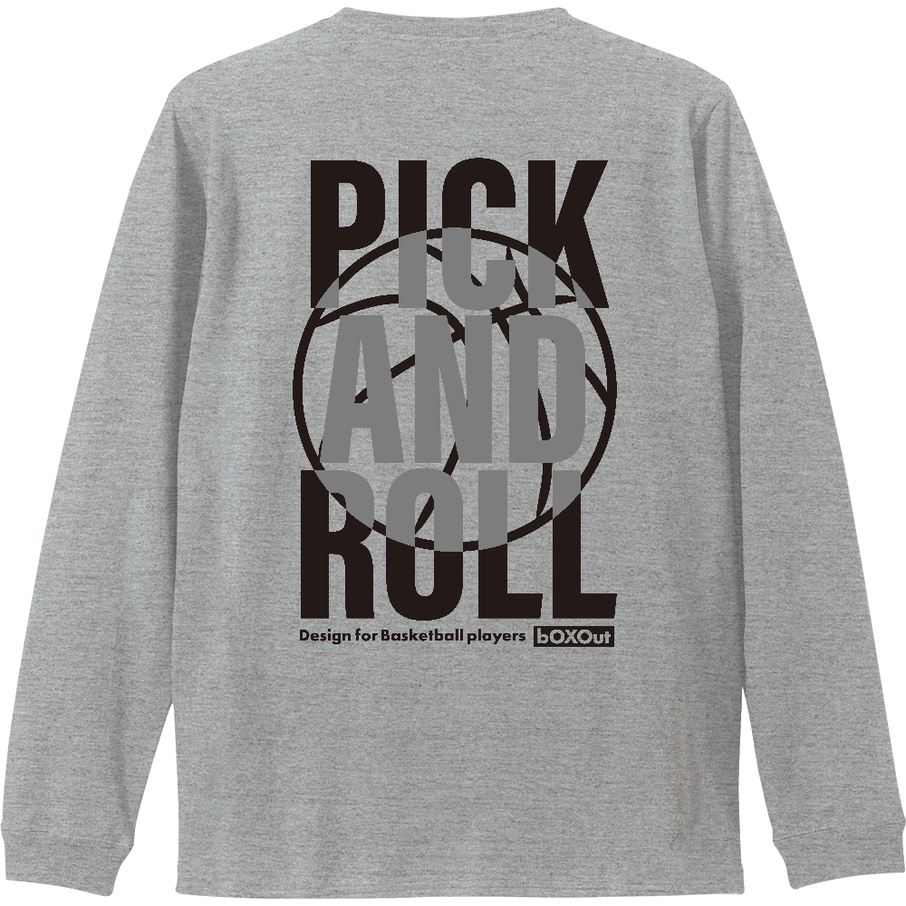 【バックプリント】PICK&ROLL／綿素材リブ付ロングスリーブTシャツ(ミックスグレー・アシッドブルー・スモーキーグリーン・ライトオリーブ・ホワイト)