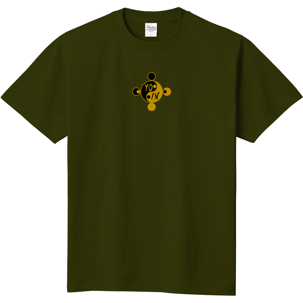 占術Tシャツ 陰陽マーク 新四象編 ブラック&ゴールド(アーミーグリーン)