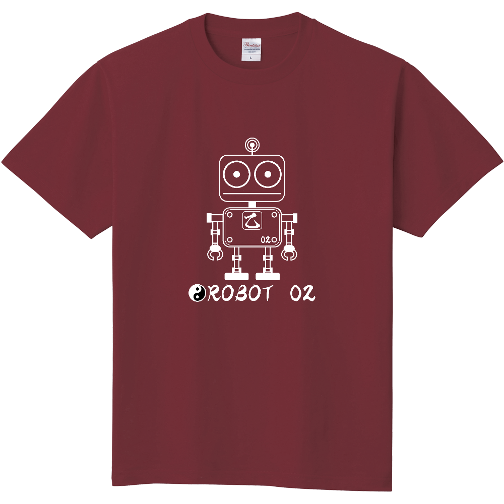 占術Tシャツ ロボット 02 ホワイト (バーガンディー)