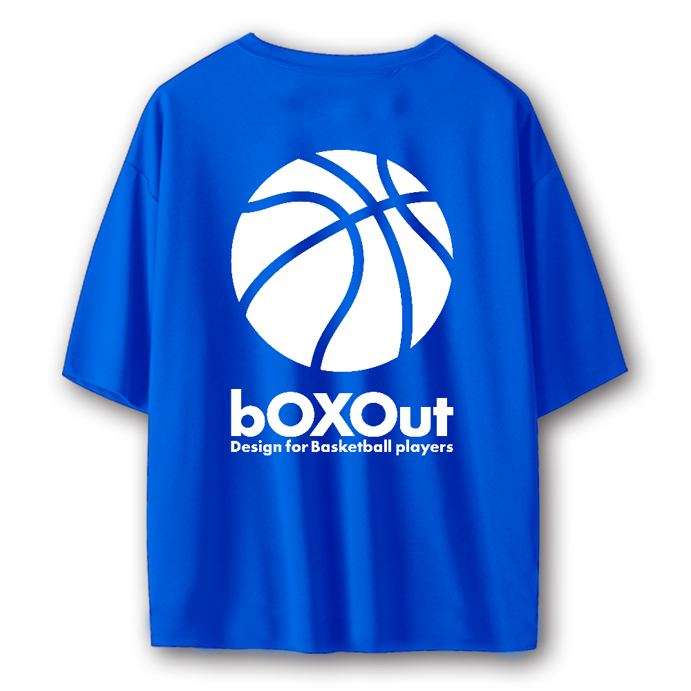 【バックプリント】BasketBall&LOGOストリートTシャツ／ポリエステル素材(ロイヤル)
