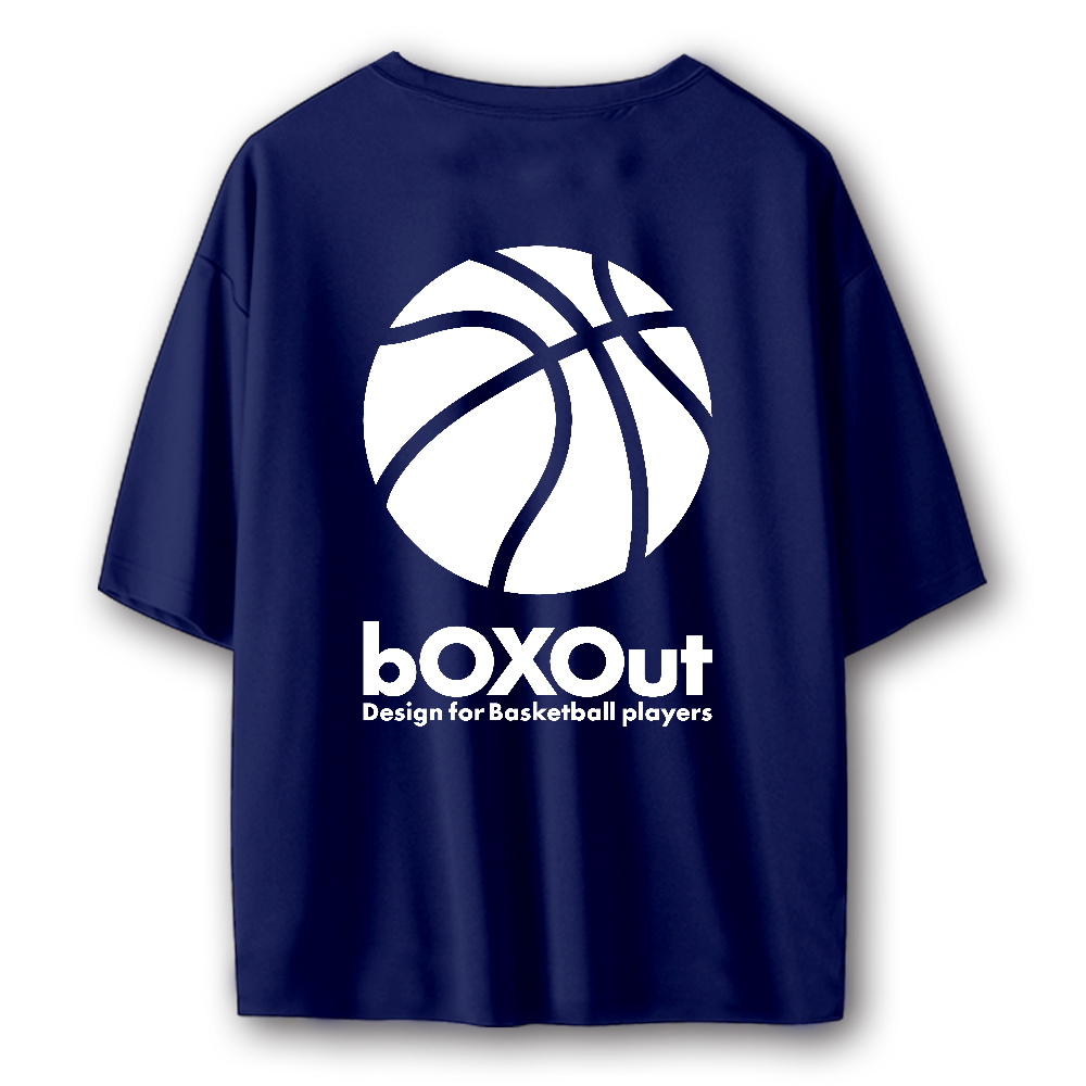 【バックプリント】BasketBall&LOGOストリートTシャツ／ポリエステル素材(ネイビー)