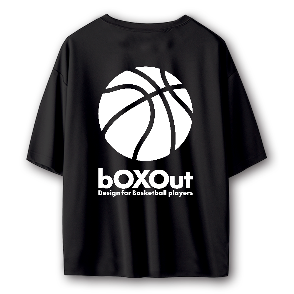 【バックプリント】BasketBall&LOGOストリートTシャツ／ポリエステル素材(ブラック)