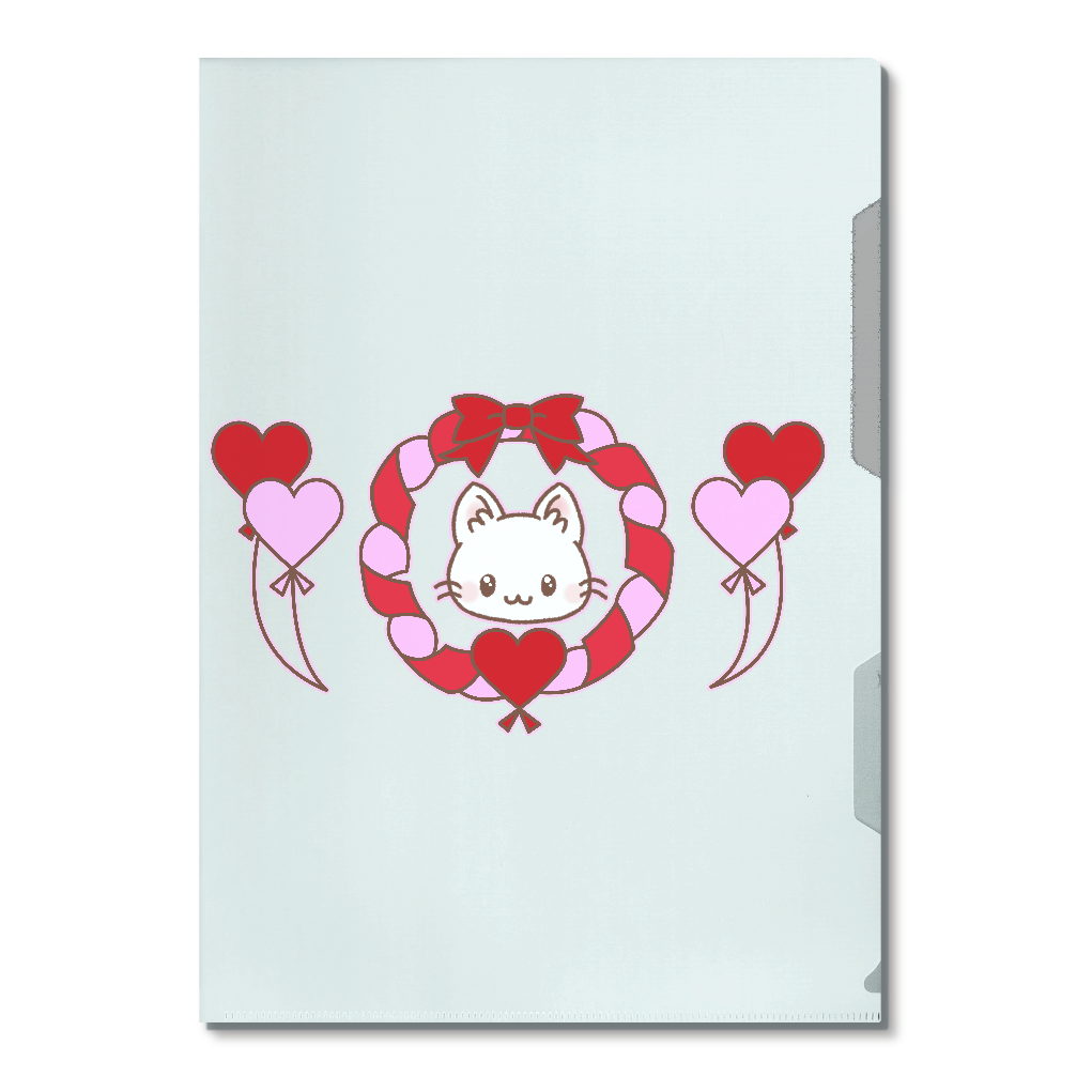 白猫エンジェルのハートフルクリアファイル