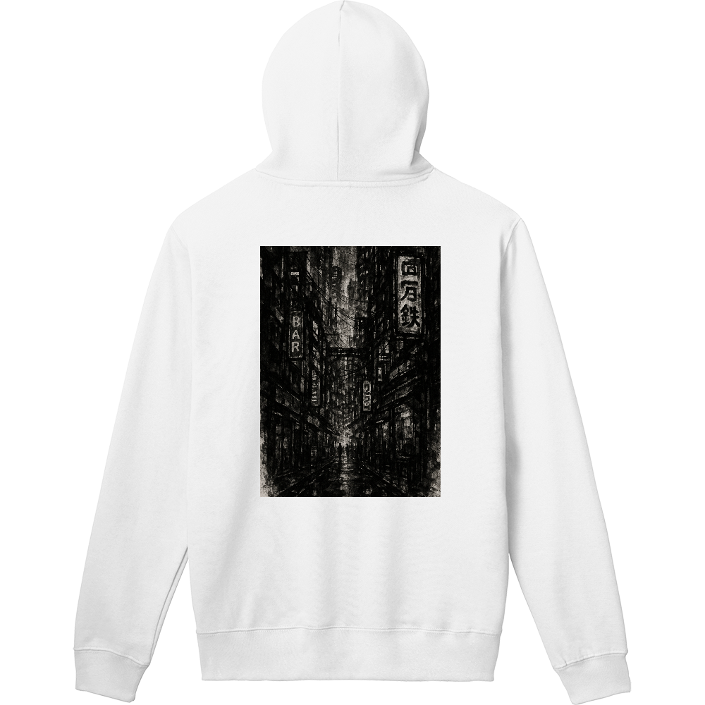 サイバーパンク×墨絵1　街　パーカー