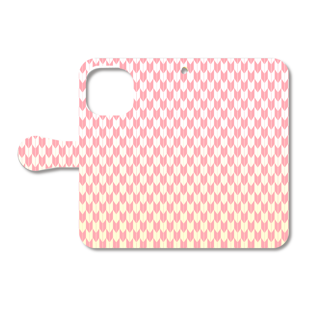 矢絣　小　桃　手帳型ベルト付きiPhone15