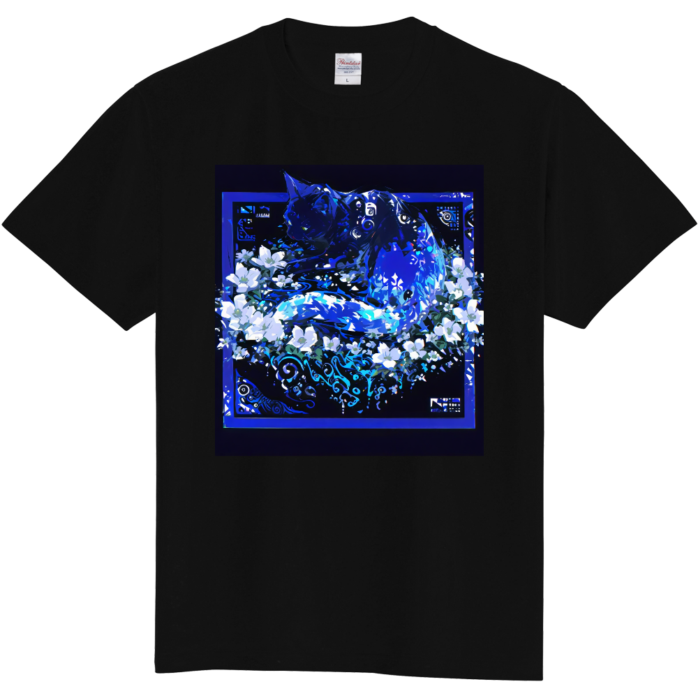 猫と白い花のデザイン