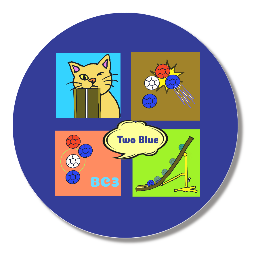 「TWO　BLUE」ランプ猫　缶バッジ（青）