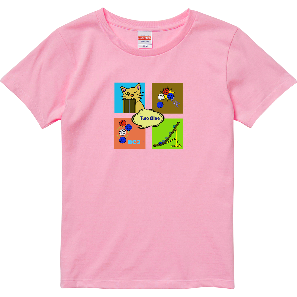 「TWO  BLUE」ランプ猫　ガールズTシャツ