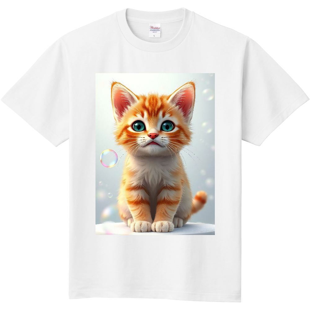 シャボン玉と子猫のTシャツ