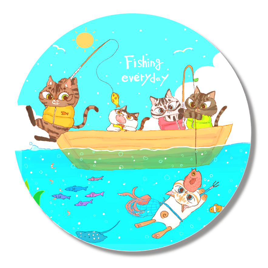 『Onekochan』の缶バッチ（釣りの日）44ｍｍ