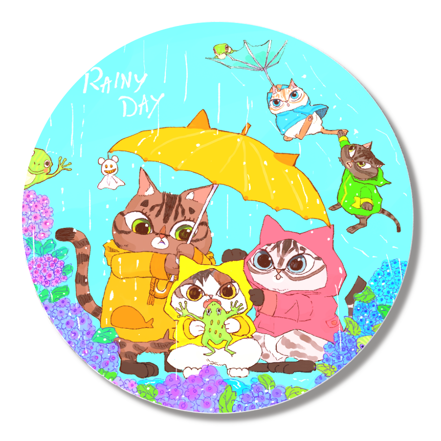 『Onekochan』の缶バッチ（雨の日）44ｍｍ