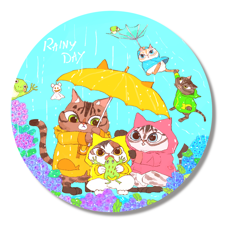 『Onekochan』の缶バッチ（雨の日）56ｍｍ