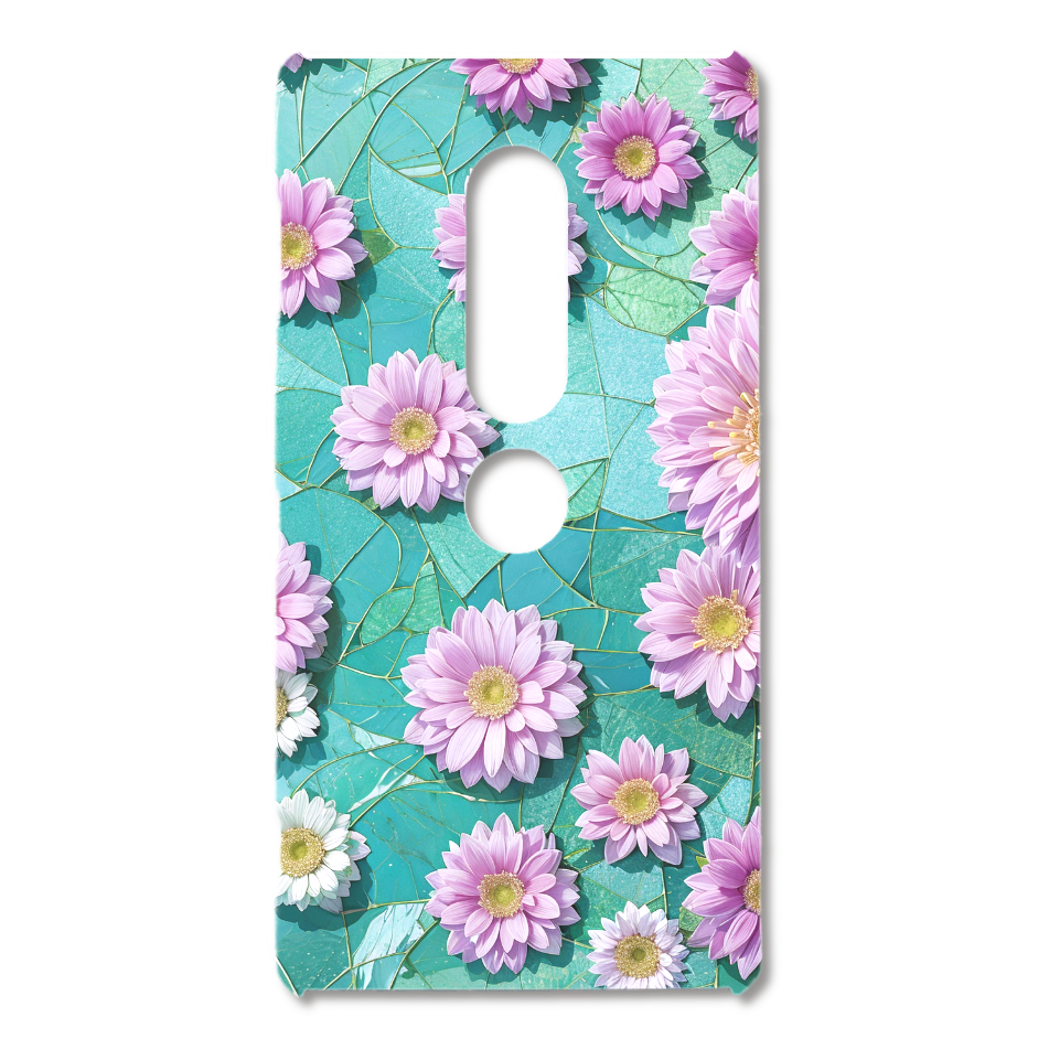 エメラルドとピンクの花模様モザイク