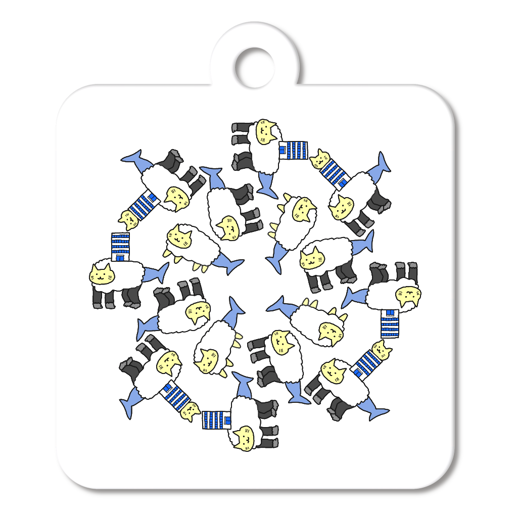 キーホルダー(4cm)【ひつじねこシャーク(進化曼荼羅)】