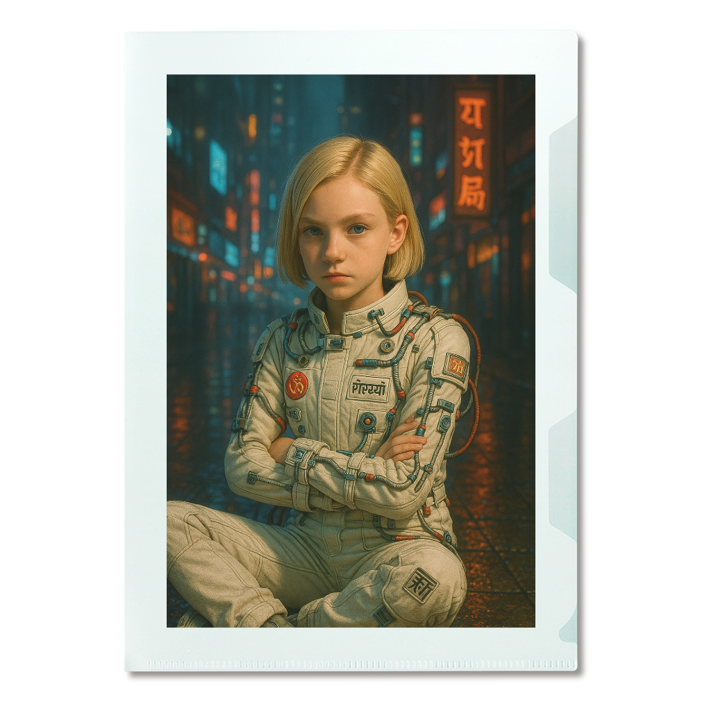 Lone Girl Pilot in the Neon Future